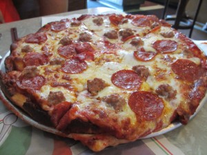Luigi's Restaurant_Pizza with Pepperoni, Sausage, Extra Cheese, and Extra Sauce
