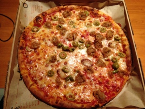 Blaze Pizza_Sausage, Green Olive, and Garlic Pizza